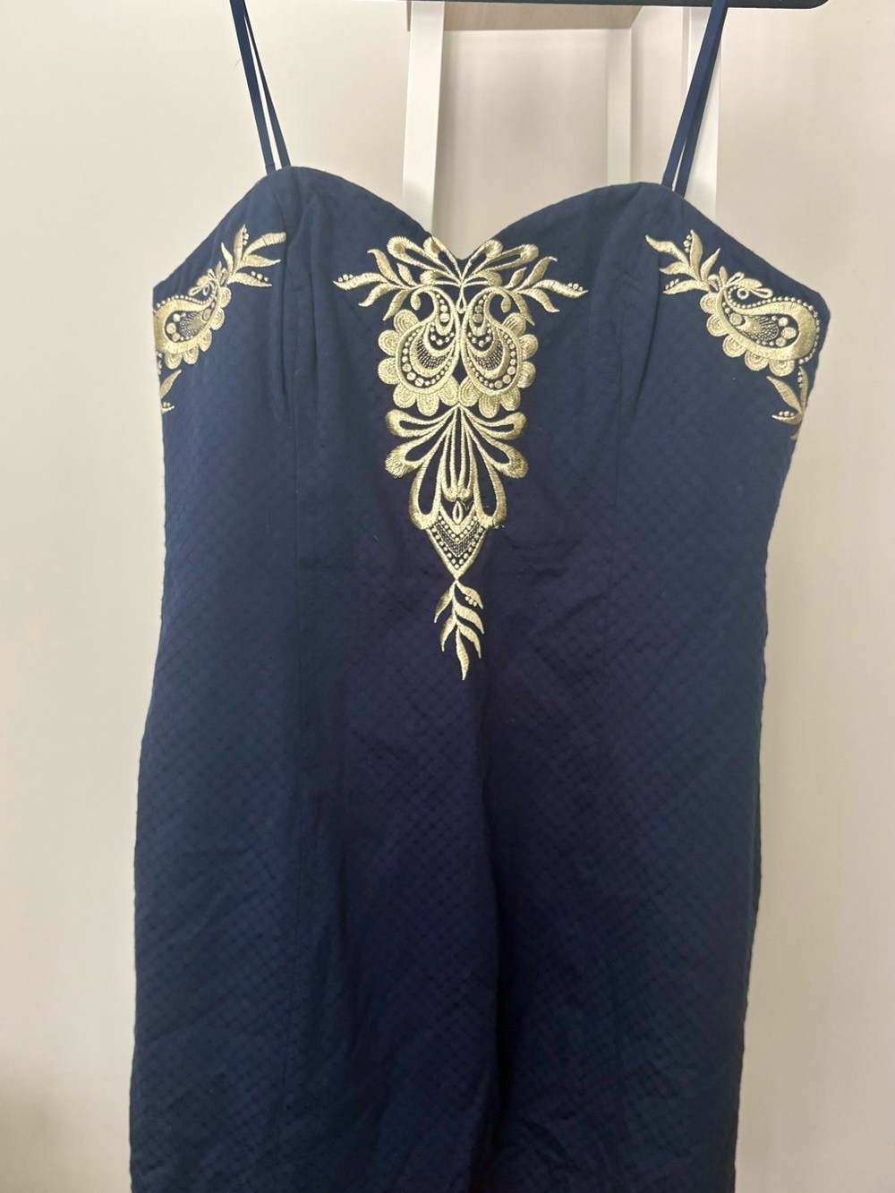 Lilly Pulitzer Navy Strapless Dress with Gold Embroidery